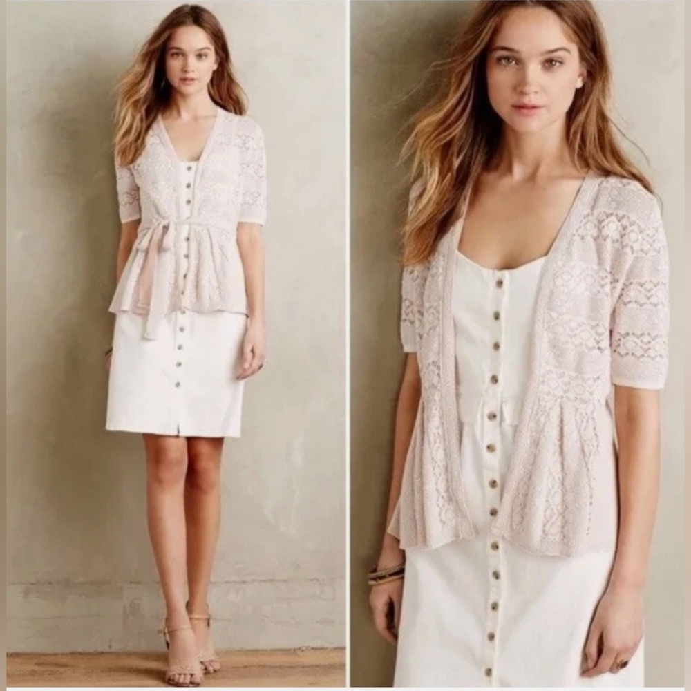 Anthropologie Knitted & Knotted Lace Stitch Cardigan